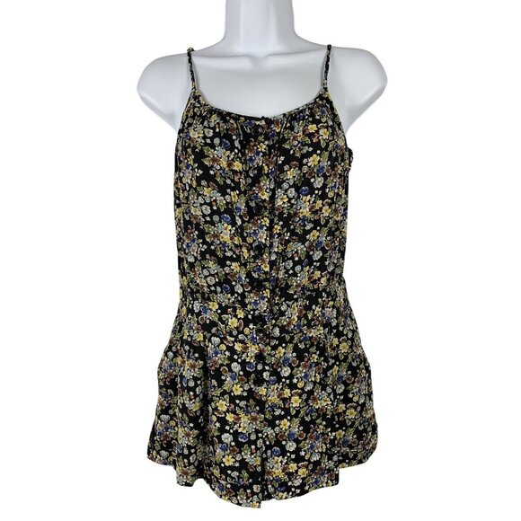 XXI Floral Button-Down Romper Womens Spaghetti Straps Black Multicolor Size SP - Picture 1 of 9